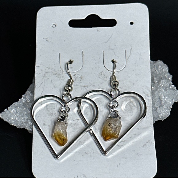 Heart Shaped Citrine Point Earrings - Picture 12 of 16